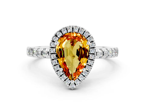 White gold Pear Cut Halo Diamond Pave Band with Prong Setting
