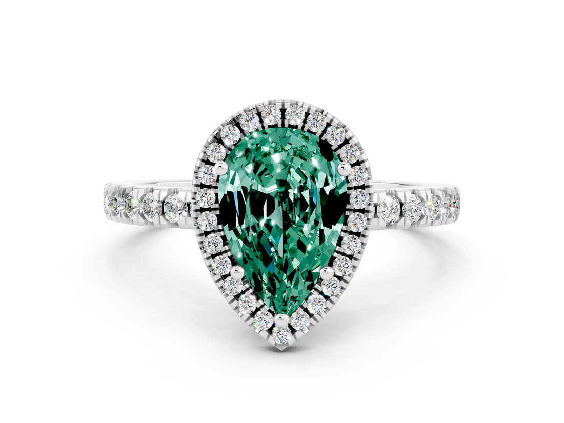 White gold Pear Cut Halo Diamond Pave Band with Prong Setting