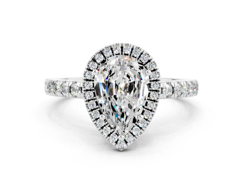White gold Pear Cut Halo Diamond Pave Band with Prong Setting
