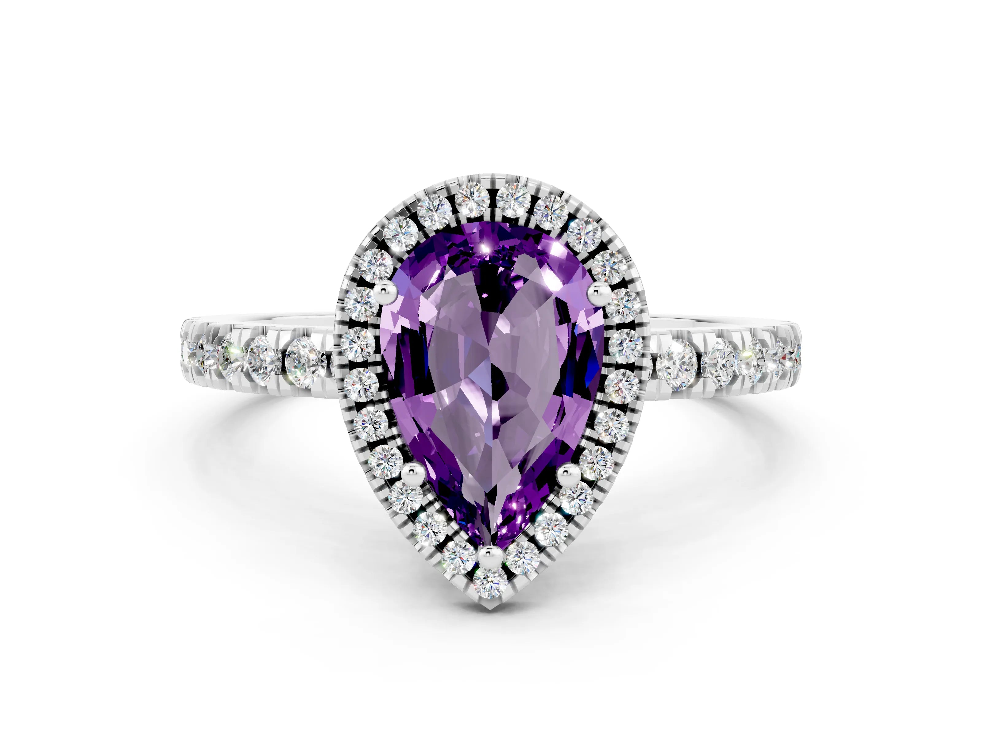 White gold Pear Cut Halo Diamond Pave Band with Prong Setting