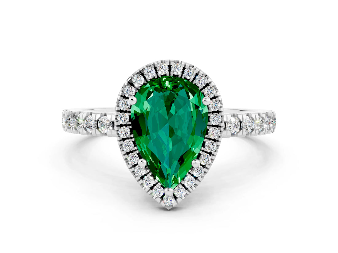 White gold Pear Cut Halo Diamond Pave Band with Prong Setting