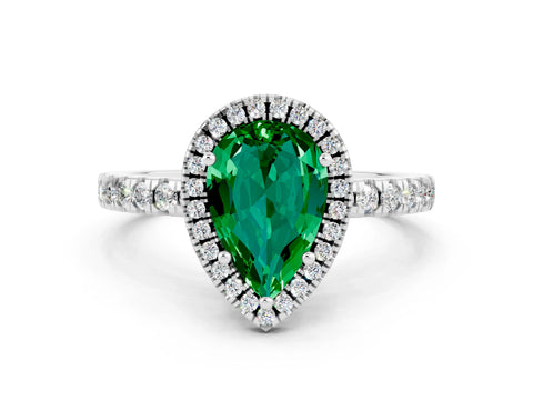 White gold Pear Cut Halo Diamond Pave Band with Prong Setting