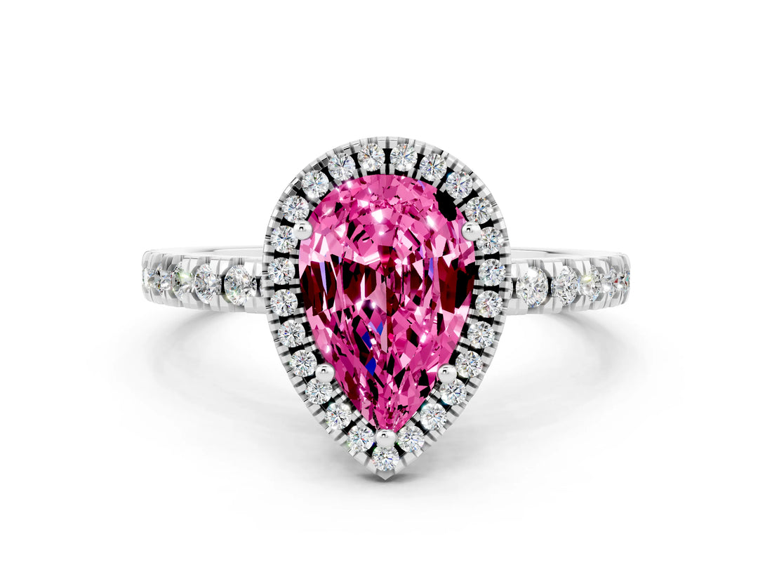 White gold Pear Cut Halo Diamond Pave Band with Prong Setting