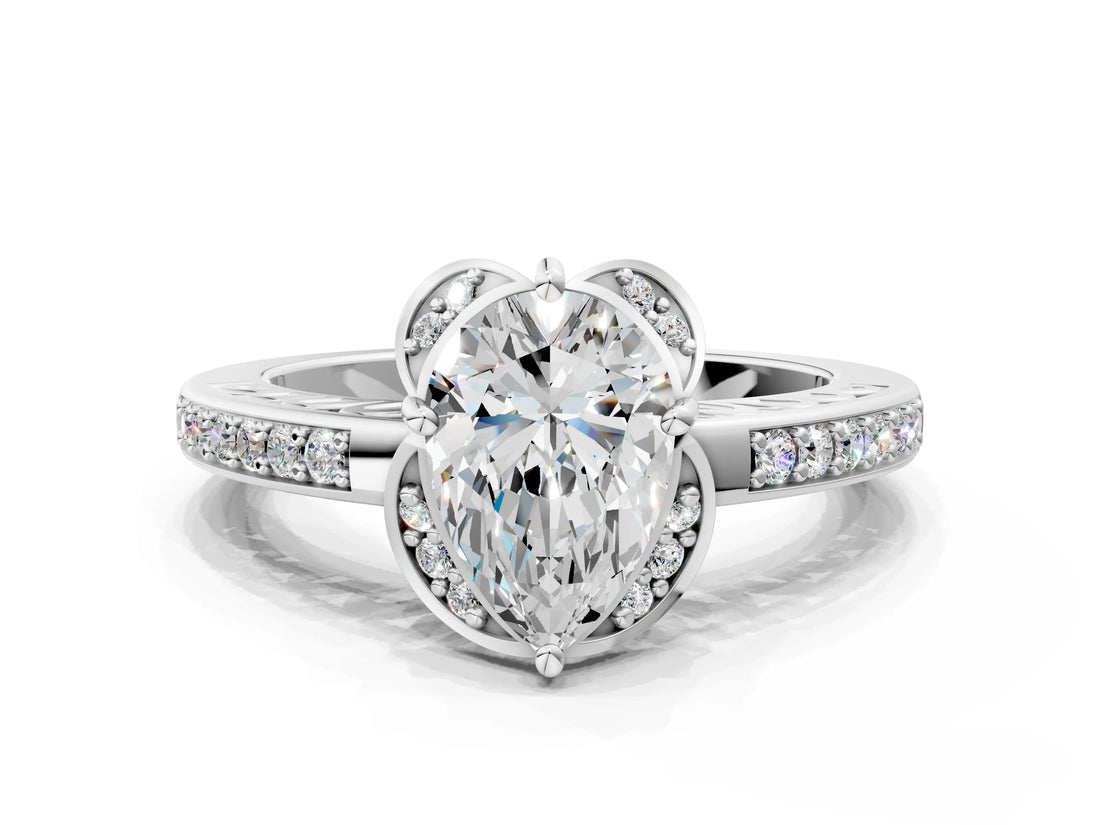 White gold Pear Cut Halo Diamond Ring with Channel Set Band and Four-Prong Setting_32