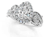 White gold Pear Cut Halo Diamond Ring with Milgrain and Bezel Accents on a Split Shank Band_16