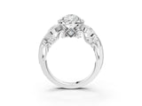White gold Pear Cut Halo Diamond Ring with Milgrain and Bezel Accents on a Split Shank Band_18