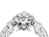 White gold Pear Cut Halo Diamond Ring with Milgrain and Bezel Accents on a Split Shank Band_19