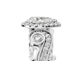 White gold Pear Cut Halo Diamond Ring with Milgrain and Bezel Accents on a Split Shank Band_20
