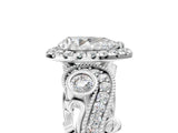 White gold Pear Cut Halo Diamond Ring with Milgrain and Bezel Accents on a Split Shank Band_21