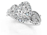 White gold Pear Cut Halo Diamond Ring with Milgrain and Bezel Accents on a Split Shank Band_4