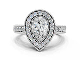 White gold Pear Cut Halo Diamond Ring with Pavé Band and Four-Prong Setting_91