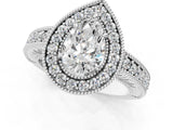 White gold Pear Cut Halo Diamond Ring with Pavé Band and Four-Prong Setting_92