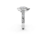 White gold Pear Cut Halo Diamond Ring with Pavé Band and Four-Prong Setting_93