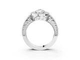 White gold Pear Cut Halo Diamond Ring with Pavé Band and Four-Prong Setting_94