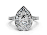 White gold Pear Cut Halo Diamond Ring with Pavé Band and Milgrain Prong Setting_28