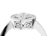White gold Pear Cut Halo Diamond Ring with Pavé Band and Milgrain Prong Setting_32
