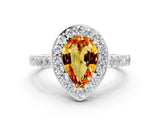 White gold Pear Cut Halo Diamond Ring with Pavé Band and Three-Prong Setting_10