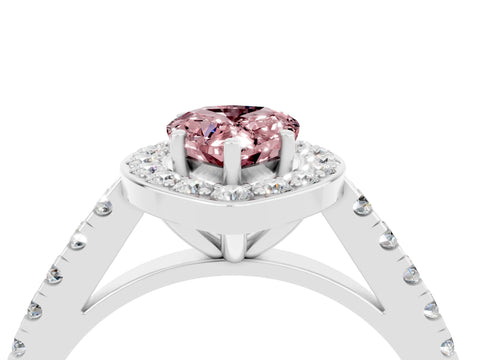 White gold Pear Cut Halo Diamond Ring with Pavé Band and Three-Prong Setting_10