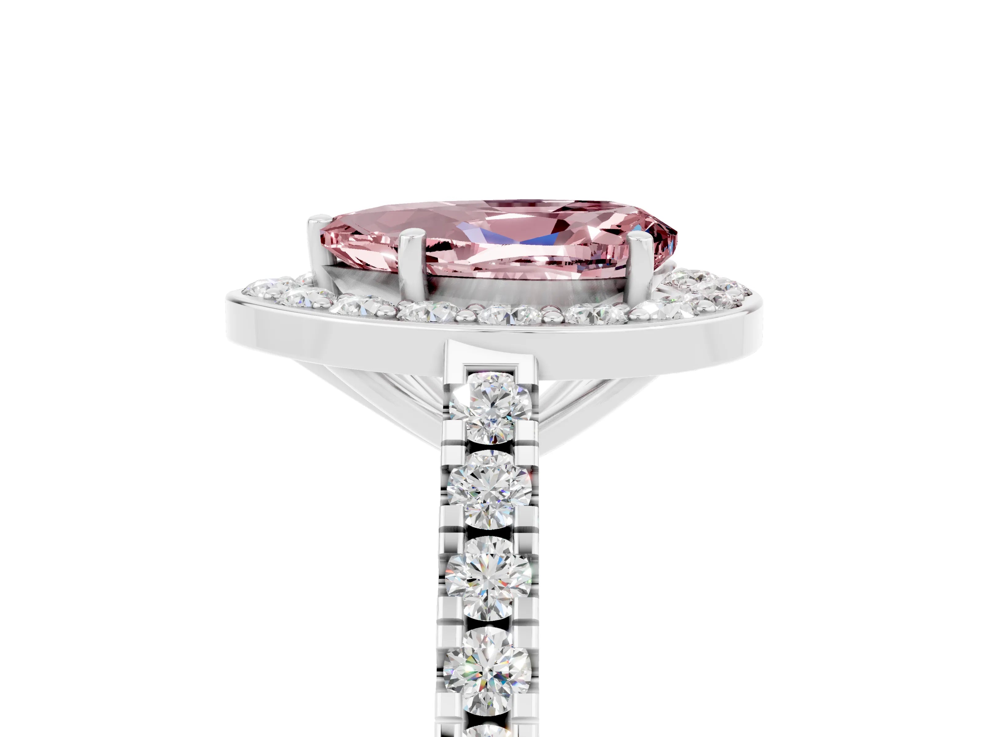 White gold Pear Cut Halo Diamond Ring with Pavé Band and Three-Prong Setting_11