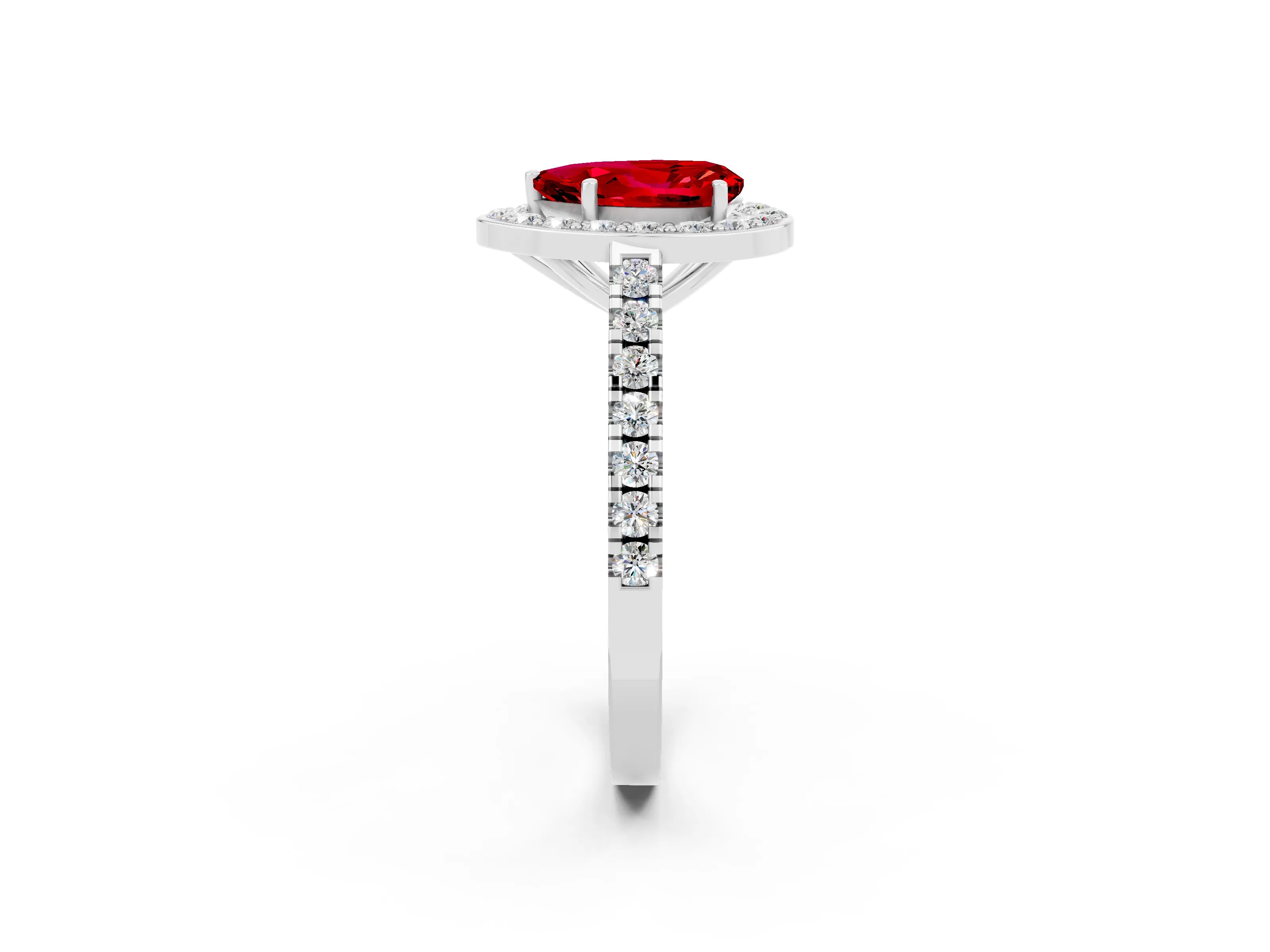 White gold Pear Cut Halo Diamond Ring with Pavé Band and Three-Prong Setting_14