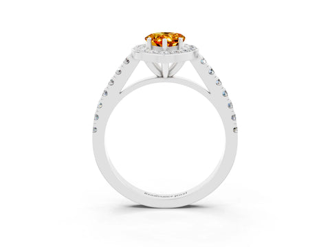 White gold Pear Cut Halo Diamond Ring with Pavé Band and Three-Prong Setting_15