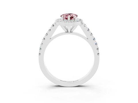 White gold Pear Cut Halo Diamond Ring with Pavé Band and Three-Prong Setting_15