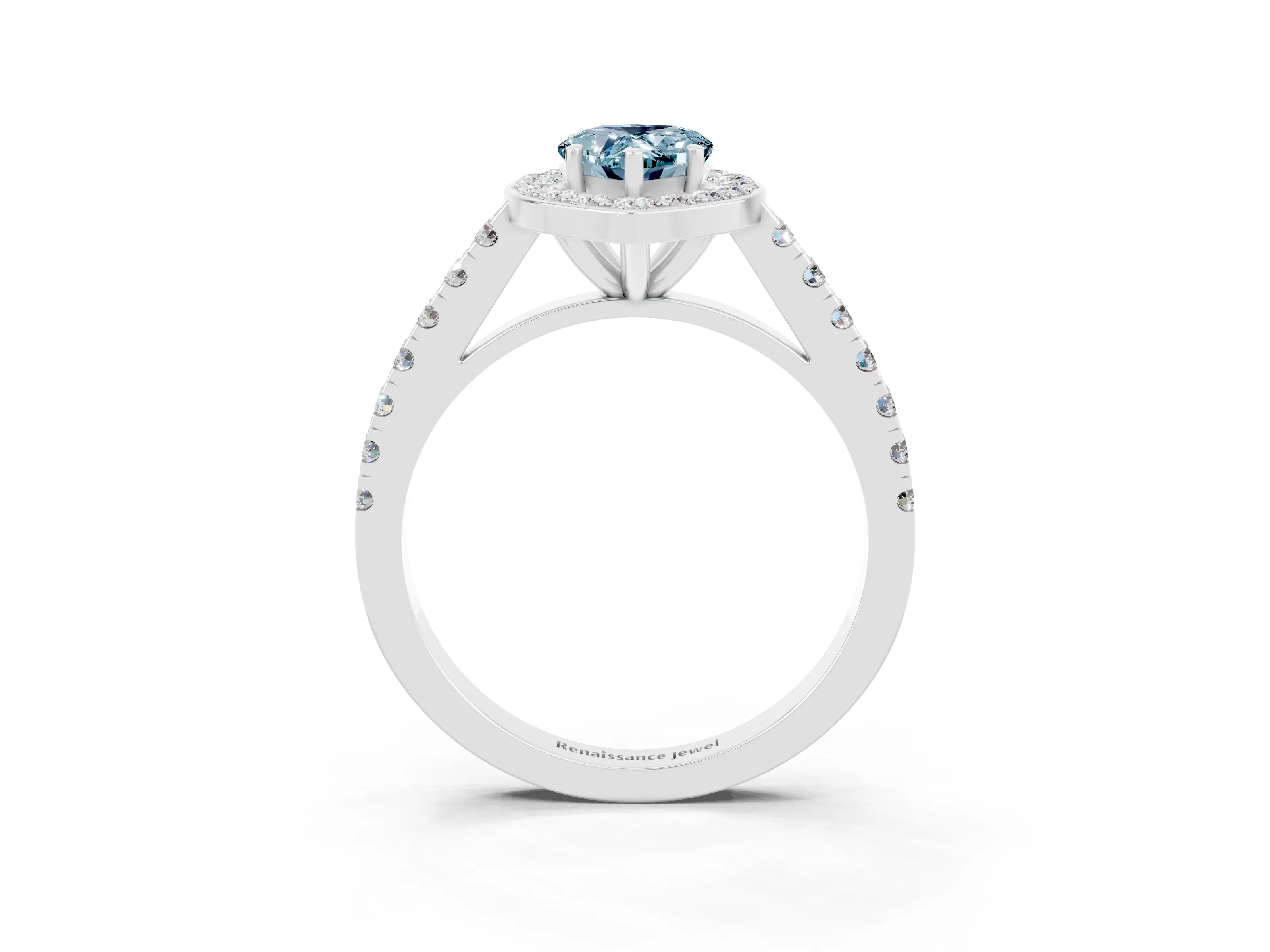 White gold Pear Cut Halo Diamond Ring with Pavé Band and Three-Prong Setting_15