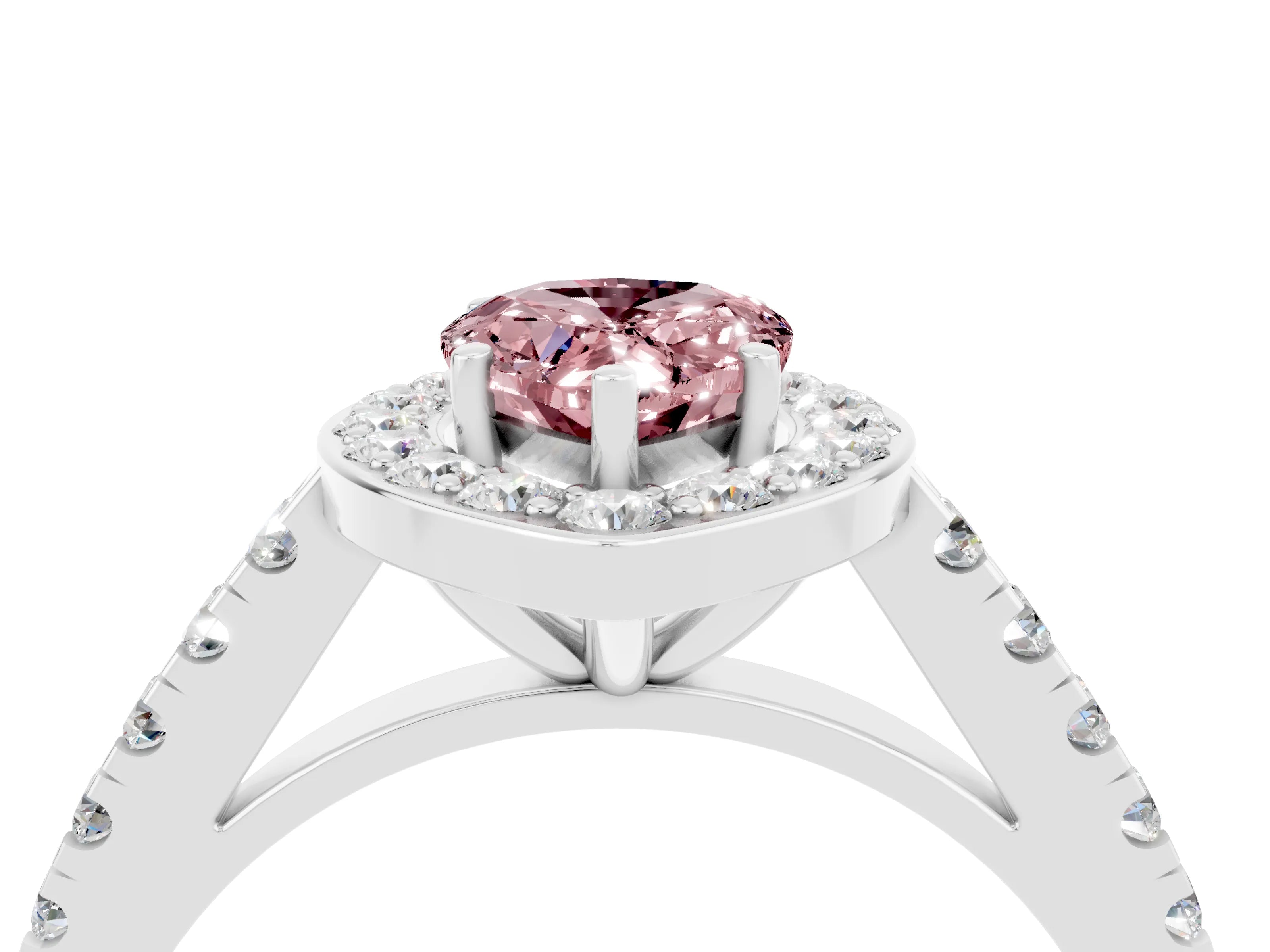 White gold Pear Cut Halo Diamond Ring with Pavé Band and Three-Prong Setting_16