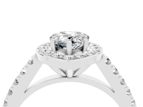 White gold Pear Cut Halo Diamond Ring with Pavé Band and Three-Prong Setting_16