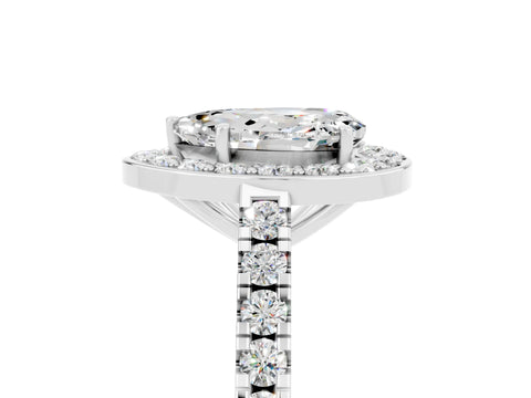 White gold Pear Cut Halo Diamond Ring with Pavé Band and Three-Prong Setting_17