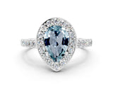 White gold Pear Cut Halo Diamond Ring with Pavé Band and Three-Prong Setting_18