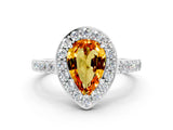 White gold Pear Cut Halo Diamond Ring with Pavé Band and Three-Prong Setting_18