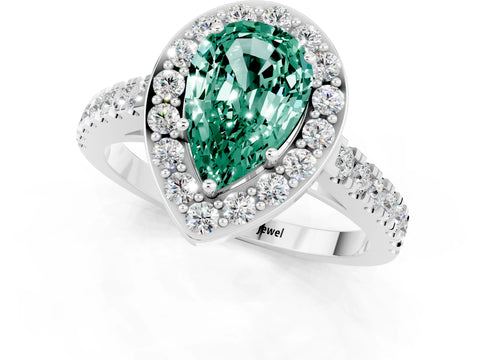 White gold Pear Cut Halo Diamond Ring with Pavé Band and Three-Prong Setting_1
