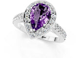 White gold Pear Cut Halo Diamond Ring with Pavé Band and Three-Prong Setting_1