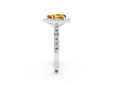 White gold Pear Cut Halo Diamond Ring with Pavé Band and Three-Prong Setting_20