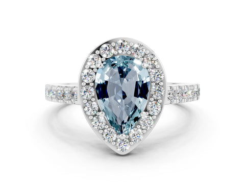 White gold Pear Cut Halo Diamond Ring with Pavé Band and Three-Prong Setting_20
