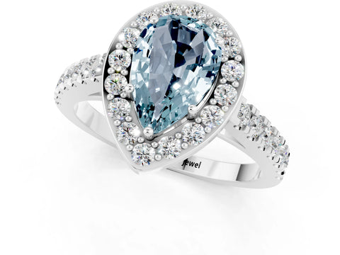 White gold Pear Cut Halo Diamond Ring with Pavé Band and Three-Prong Setting_21