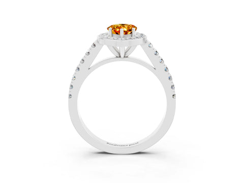 White gold Pear Cut Halo Diamond Ring with Pavé Band and Three-Prong Setting_21