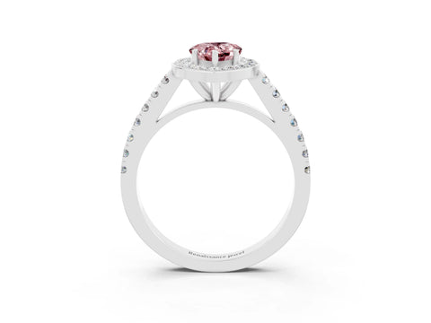 White gold Pear Cut Halo Diamond Ring with Pavé Band and Three-Prong Setting_21