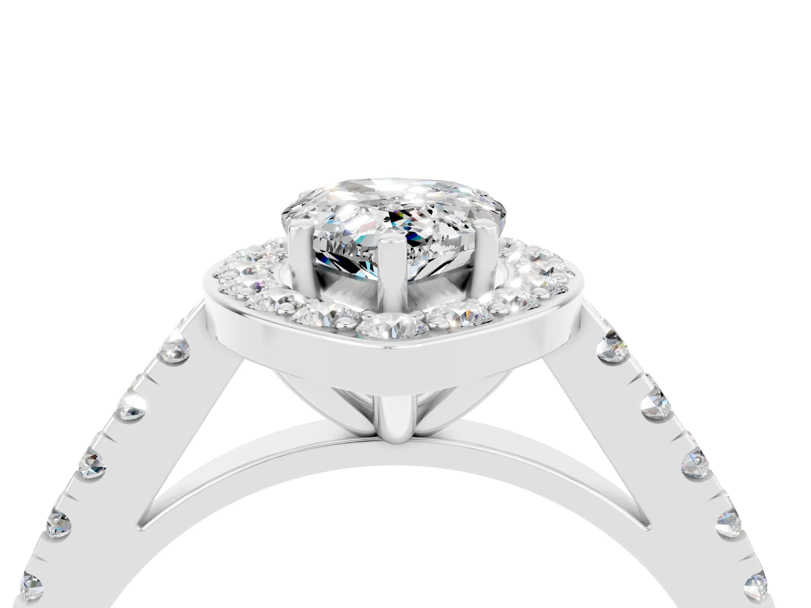 White gold Pear Cut Halo Diamond Ring with Pavé Band and Three-Prong Setting_22
