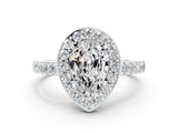 White gold Pear Cut Halo Diamond Ring with Pavé Band and Three-Prong Setting_22