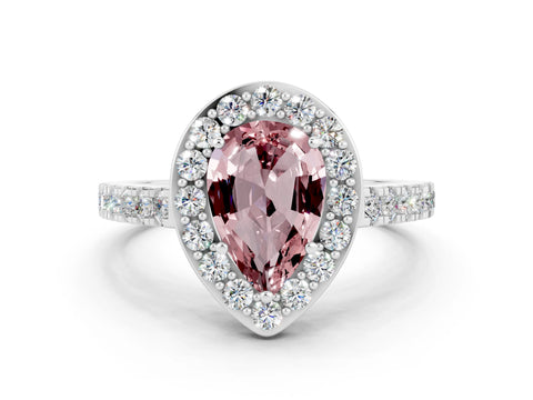 White gold Pear Cut Halo Diamond Ring with Pavé Band and Three-Prong Setting_22