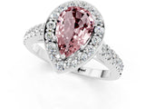 White gold Pear Cut Halo Diamond Ring with Pavé Band and Three-Prong Setting_23