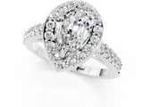 White gold Pear Cut Halo Diamond Ring with Pavé Band and Three-Prong Setting_23
