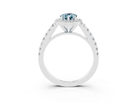 White gold Pear Cut Halo Diamond Ring with Pavé Band and Three-Prong Setting_23