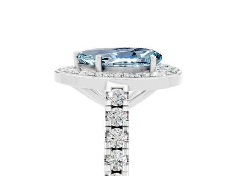 White gold Pear Cut Halo Diamond Ring with Pavé Band and Three-Prong Setting_23