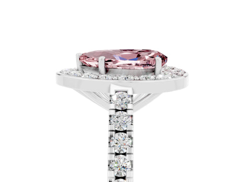 White gold Pear Cut Halo Diamond Ring with Pavé Band and Three-Prong Setting_23