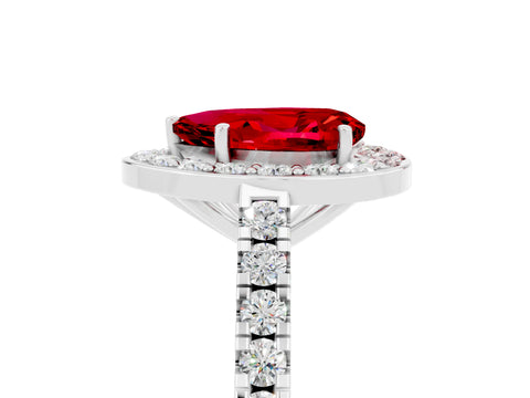 White gold Pear Cut Halo Diamond Ring with Pavé Band and Three-Prong Setting_24