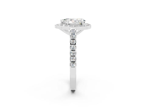 White gold Pear Cut Halo Diamond Ring with Pavé Band and Three-Prong Setting_24