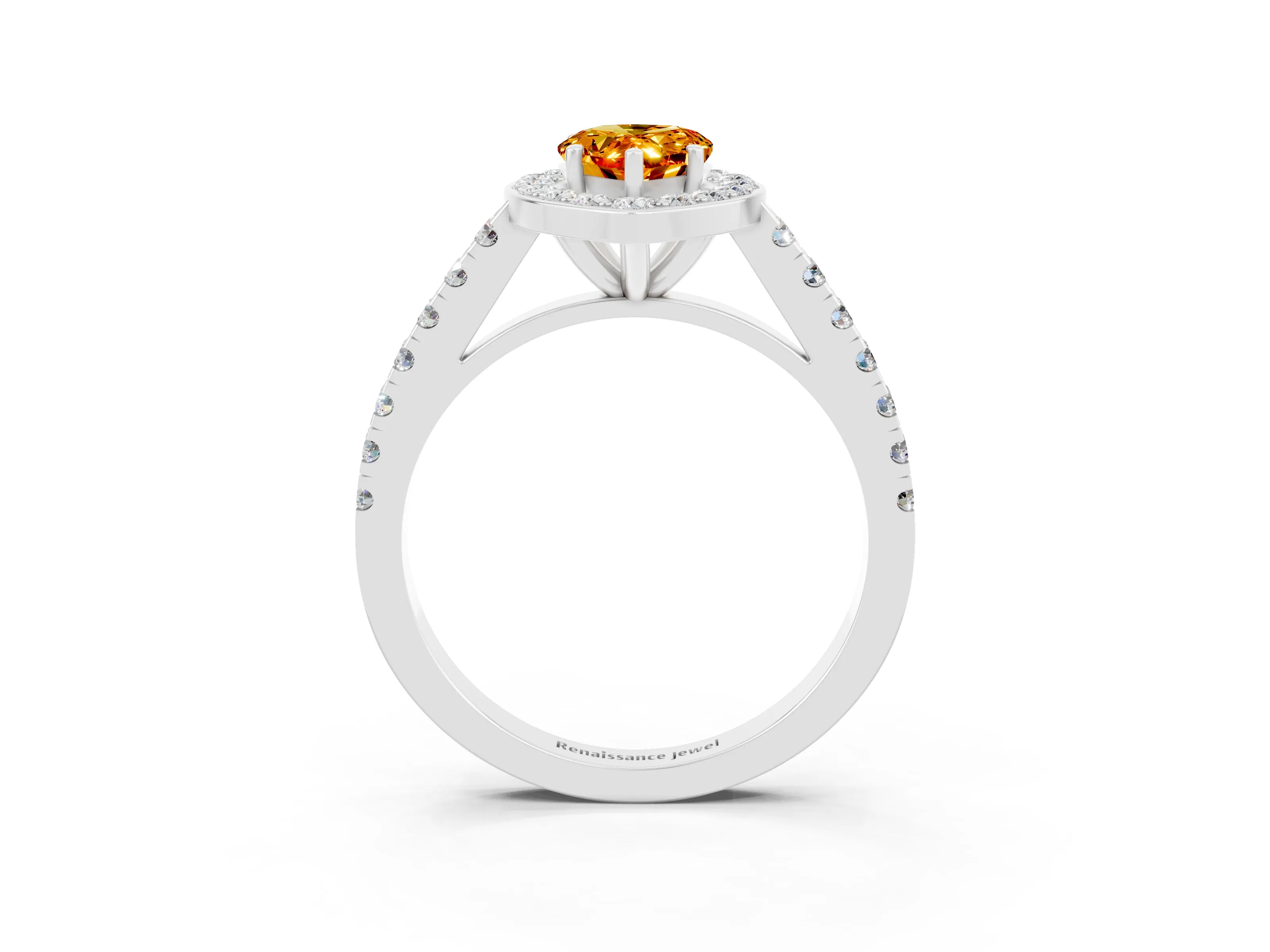 White gold Pear Cut Halo Diamond Ring with Pavé Band and Three-Prong Setting_25